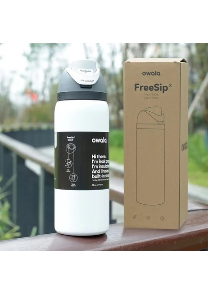 2025 Yeni Owala 24OZ/32 Ozinüle Paslanmaz Çelik Su Şişesi Samanlı, Bpa Içermeyen Spor Su Iyonu Açık Hava Maceranız Için: 24OZ (710ML)/RENK: Beyaz Siyah (Yurt Dışından)