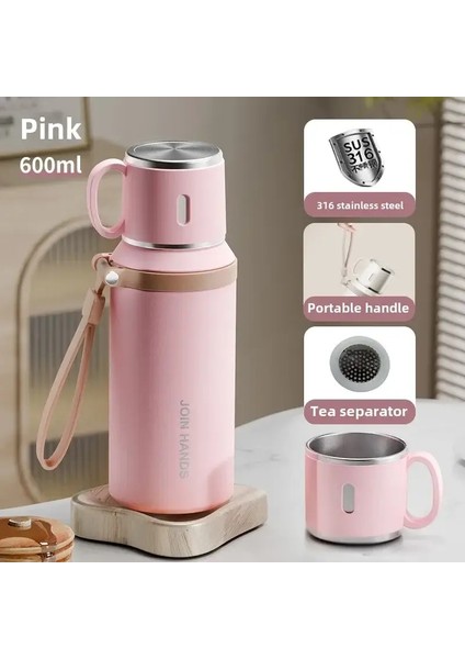 Yeni Güvenilir Basit 316 Paslanmaz Çelik Taşınabilir Termos Kupası Yüksek Değerli Teasup Su Kupası Iş Kupa Cupcasity: 501-600ML/RENK: Pembe (Yurt Dışından)