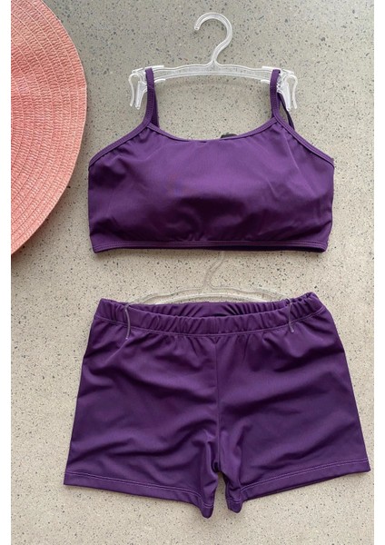 Genç Kız Sporcu Şortlu Bikini Takımı Mor modelleri