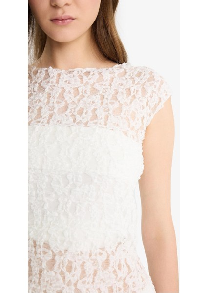 Fitted Yuvarlak Yaka Dantel Kısa Kollu Bluz F5197AX25HS