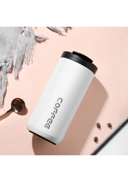 Paslanmaz Çelik Yalıtımlı Kahve Kupası 304 Seyahat Kupa Yaratıcı Moda Tasarım Iş Hediyesi Cross Sınır Araba Kupası Su Şişesi Kapasite: 400ML/RENK: Beyaz (Yurt Dışından)