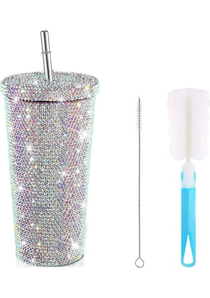 500ML/750ML Rhinestone Termos Şişeleri Yalıtımlı Parlayan Parlayan Kahve Kupası Kapak Saman Kapasiteli Çift Katman: Altın/renk: 500ML (Yurt Dışından)