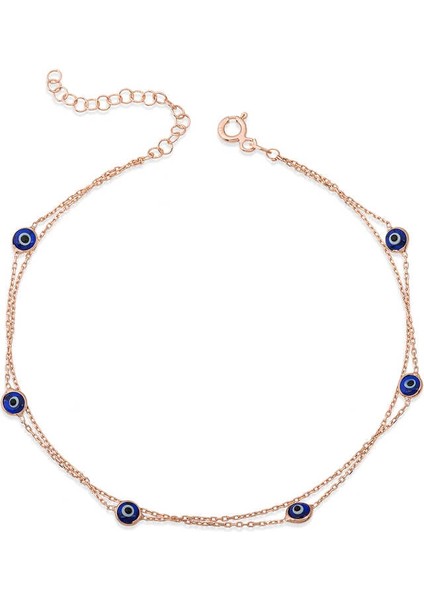 Gümüş Rose Çift Zincirli Nazar Halhal