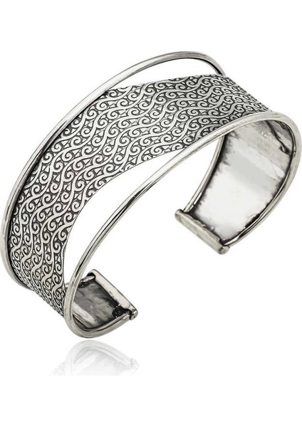 Gümüş Eskitme Desenli Bayan Bilezik