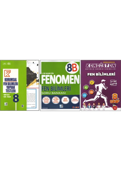 Kurmay 8. Sınıf Kurumsal Yaprak Test+Fenomen 8b+Newton Kondisyon Fen Bilimleri (3 Kitap)