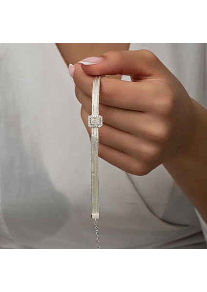 Gümüş Baget Taşlı Trabzon Hasır Kadın Bileklik modelleri
