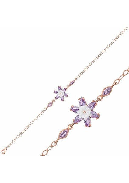 Gümüş Rose Lila Lotus Çiçeği Bileklik