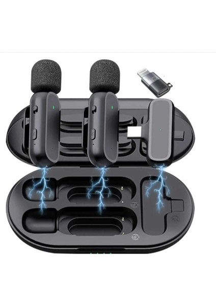 K61 Kabosuz Yaka Mikrofonu Iphone Uyumlu Lightning Tak Çalıştır Şarj Kutulu