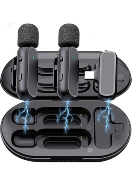 K61 Kabosuz Yaka Mikrofonu Iphone Uyumlu Lightning Tak Çalıştır Şarj Kutulu indirimleri