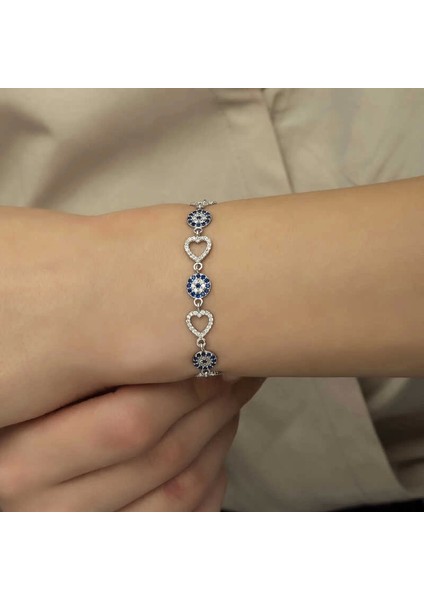 Gümüş Kalpli Nazar Bayan Bileklik fiyatları