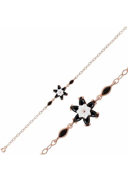 Gümüş Rose Siyah Lotus Çiçeği Bileklik