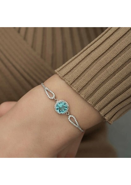 Gümüş Aquamarine Bayan Bileklik