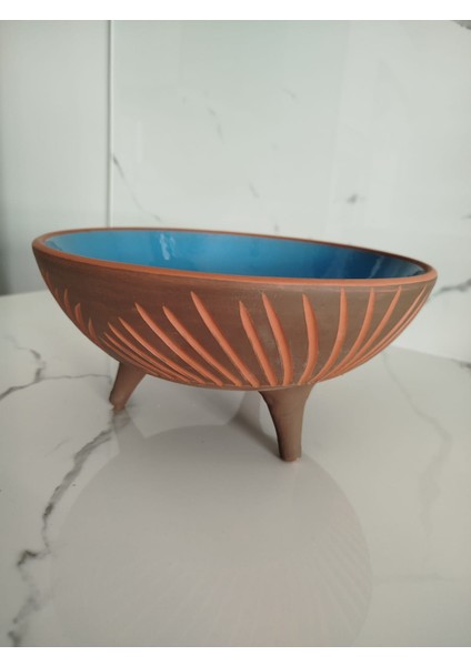 Sunumluk 25 cm Ayaklı Toprak Kazımalı Sırlı Sunumluk Kase indirimleri
