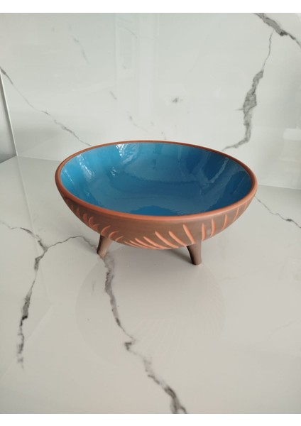 Sunumluk 25 cm Ayaklı Toprak Kazımalı Sırlı Sunumluk Kase
