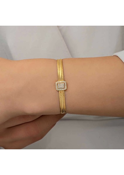 Gümüş Gold Baget Taşlı Trabzon Hasır Kadın Bileklik fırsatları