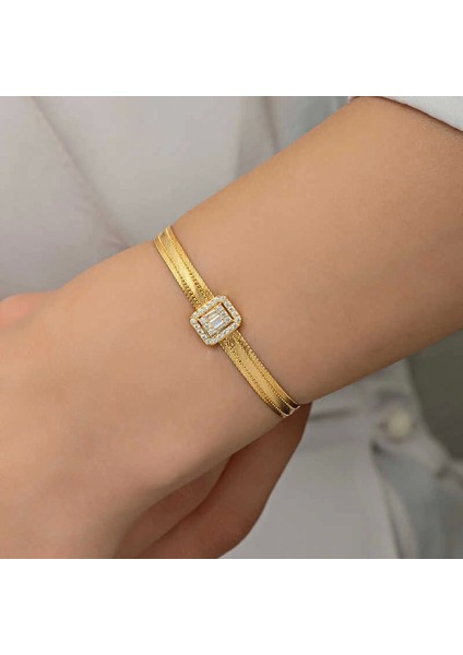 Gümüş Gold Baget Taşlı Trabzon Hasır Kadın Bileklik indirimleri