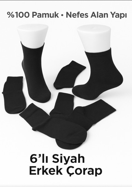 Düz Siyah Pamuklu Kolej Çorabı 6'lı Paket