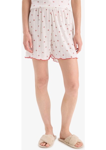 Regular Fit Pijama Takımı Desenli Askılı Üst Esnek Belli Şort-Fall in Love F5774AX25SM