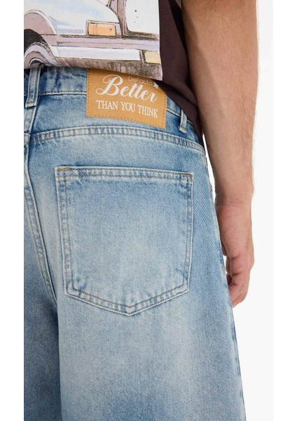 %100 Pamuk Straight Fit Jean Bermuda Şort F5532AX25SM