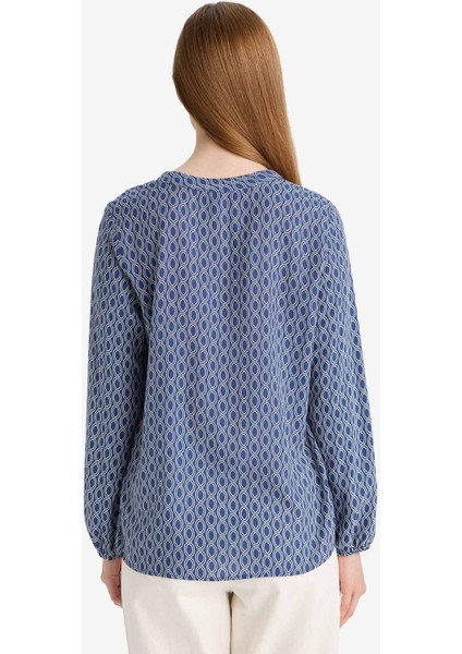 Regular Fit Bağcıklı Yaka Desenli Uzun Kollu Bluz N1809AZ25SP
