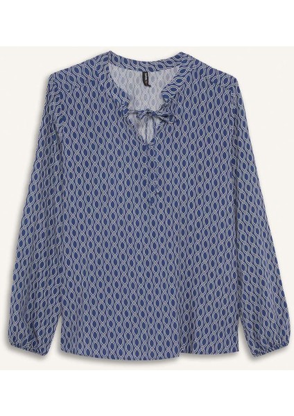 Regular Fit Bağcıklı Yaka Desenli Uzun Kollu Bluz N1809AZ25SP