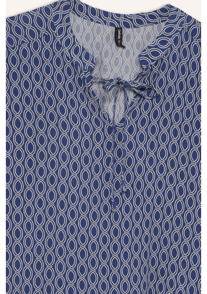 Regular Fit Bağcıklı Yaka Desenli Uzun Kollu Bluz N1809AZ25SP