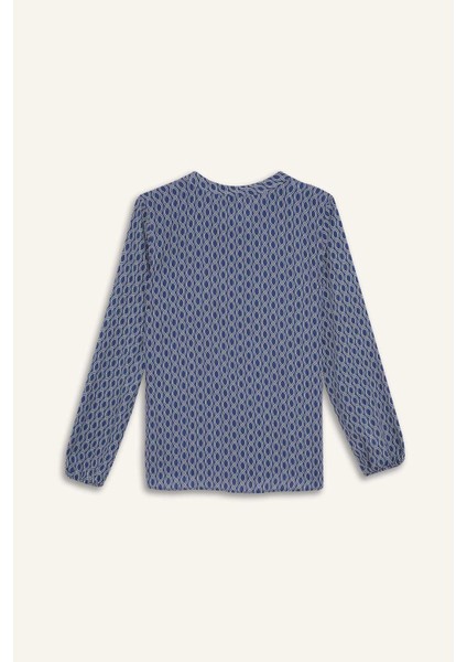 Regular Fit Bağcıklı Yaka Desenli Uzun Kollu Bluz N1809AZ25SP