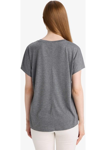 Bisiklet Yaka Taş Baskılı Kısa Kollu Tişört E9333AX25SM