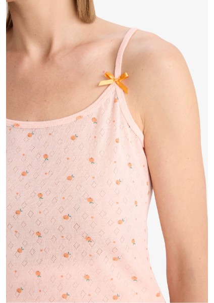 Regular Fit Pijama Takımı Desenli Askılı Üst Esnek Belli Şort-Fall in Love F5774AX25SM