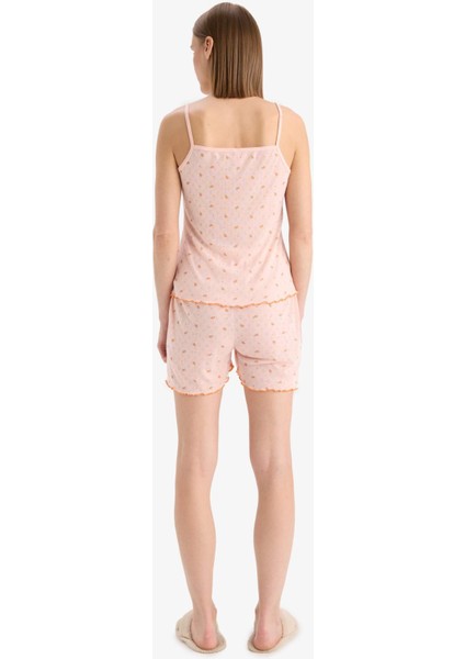 Regular Fit Pijama Takımı Desenli Askılı Üst Esnek Belli Şort-Fall in Love F5774AX25SM