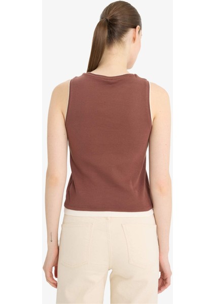 Slim Fit Dar Kesim Bisiklet Yaka Basic Düz Ribana Atlet F5581AX25SM