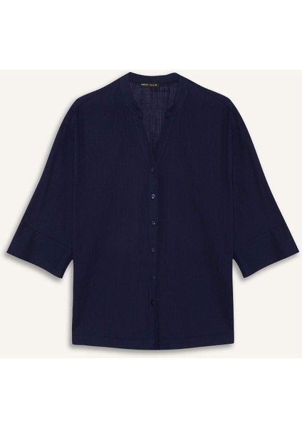 Regular Fit Apaş Yaka Flamlı Pamuk Yarım Kollu Gömlek F5838AX25SM