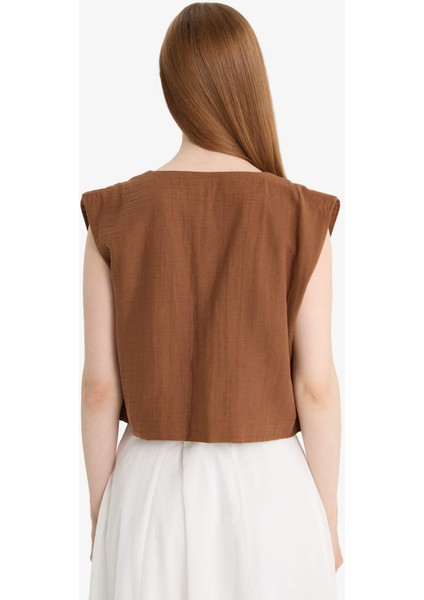 V Yaka Desenli Müslin Yelek D4392AX25SM