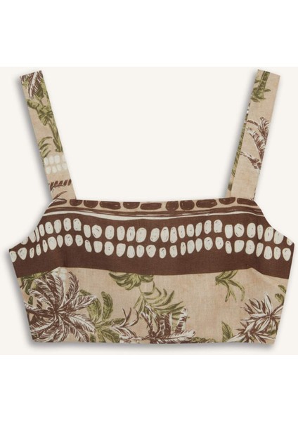 Regular Fit Desenli Crop Askılı Plaj Üstü-Fall in Love F5486AX25HS