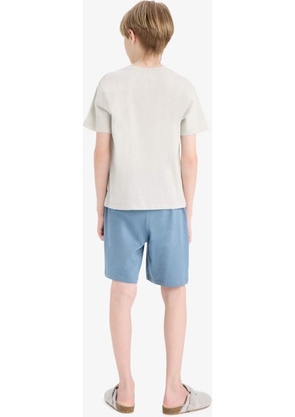 Erkek Çocuk Pijama Takımı Baskılı Kısa Kollu Üst Esnek Belli Şort F5802A825HS