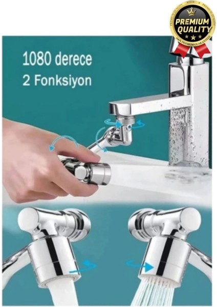 Çok Amaçlı Filtreli 2 Fonksiyonlu Mutfak Banyo 1080 Derece Dönebilen Akrobat Musluk Ucu Başlığı fırsatları