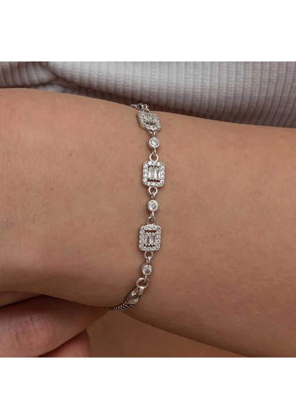 Gümüş Üçlü Baget Taşlı Kadın Bileklik modelleri