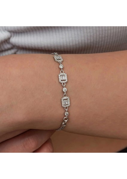 Gümüş Üçlü Baget Taşlı Kadın Bileklik fırsatları