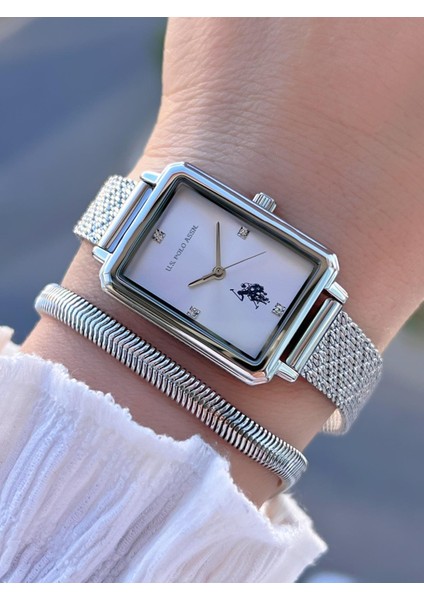 U.s.polo Assn Çelik Kordon 5 Atm Suya Dayanıklı Kadın Kol Saati+Bileklik Hediyeli USPA.2083.G01