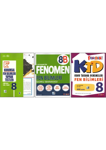 Kurmay 8. Sınıf Kurumsal Yaprak Test+Fenomen 8b+Fenomen Ktd Fen Bilimleri (3 Kitap)
