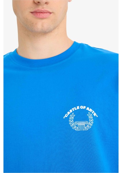 %100 Pamuk Boxy Fit Bisiklet Yaka Sırt Baskılı Kısa Kollu Tişört F5880AX25SM