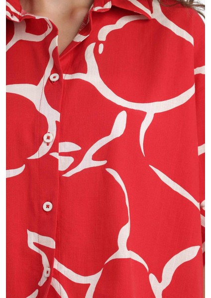 Oversize Geniş Kalıp Desenli Yarım Kollu Gömlek F5338AX25HS