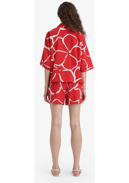 Oversize Geniş Kalıp Desenli Yarım Kollu Gömlek F5338AX25HS