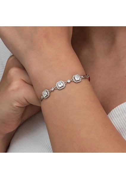 Gümüş Üçlü Kare Kadın Bileklik modelleri