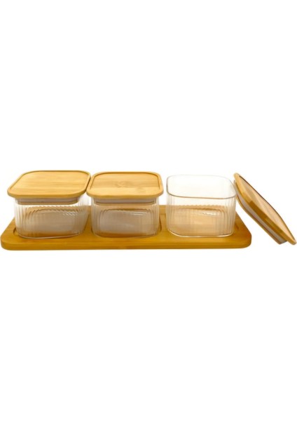 Bambu Tepsili 3'lü Cam Kahvaltılık BOR026