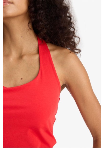 Slim Fit Dar Kesim Crop Halter Yaka Kırmızı Bluz F6279AX25SM