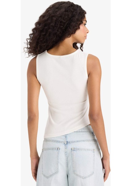 Slim Fit Dar Kesim Asimetrik Kayık Yaka Ribana Atlet F6275AX25SM