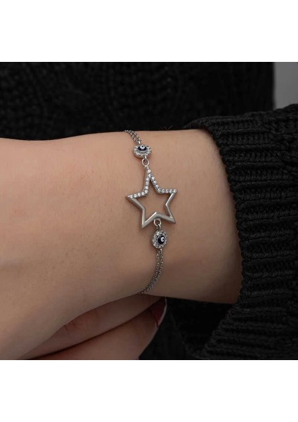 Gümüş Yıldız Nazarlı Kadın Bileklik fırsatları