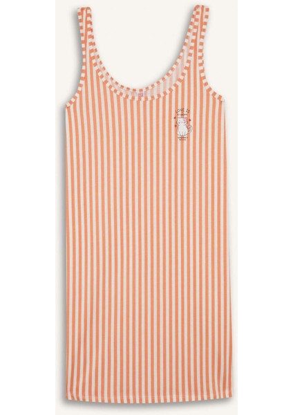 Regular Fit U Yaka Askılı Çizgili Gecelik-Fall in Love F6077AX25HS