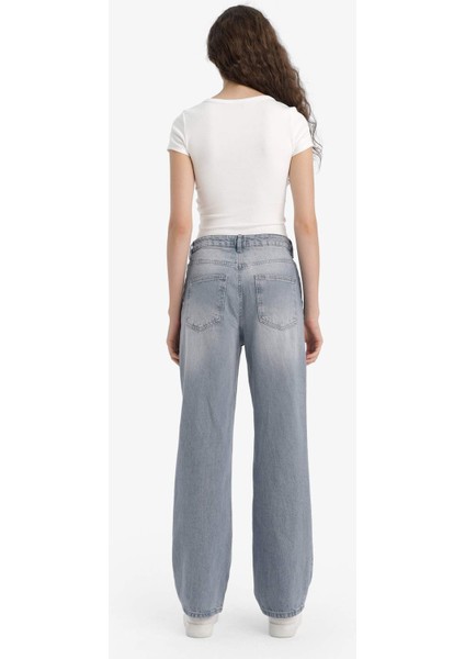 90's Wide Leg Yüksek Bel Uzun Jean Yıkamalı Pantolon F6336AX25HS